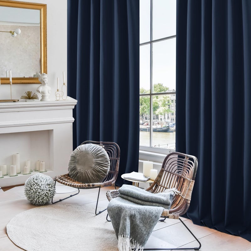 Deconovo Solid Back Tab and Rod Pocket Curtains Blackout Curtains Thermal Insulated Drapes Room Darkening Curtains for Living Room 52Wx84L Inch Navy Blue 2 Panels - Image 4